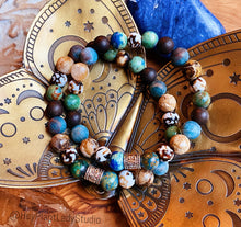 Load image into Gallery viewer, Insight Bracelet - Tibetan OM Mantra + Azurite + Dendritic Opal + Apatite