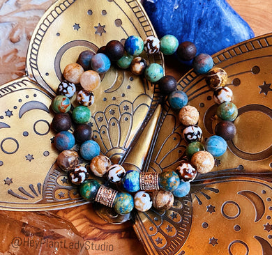 Insight Bracelet - Tibetan OM Mantra + Azurite + Dendritic Opal + Apatite