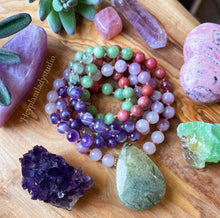 Load image into Gallery viewer, Soul Blossom  - 108 - Prehnite, Kunzite, Rhodonite, Jade, Rose Quartz, Amethyst, Lepidolite