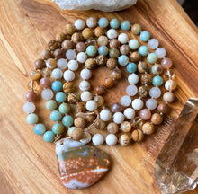 Load image into Gallery viewer, Gentle Healing  - 108 - Ocean Jasper, Amazonite, Moonstone, Citrine, Picture Jasper, Howlite, Mother of Pearl, Quartz, Petrified Wood