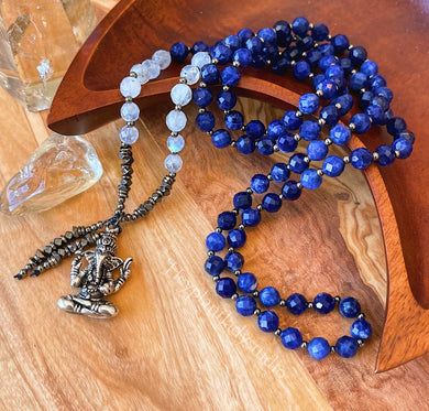 Awakening - 108 - Luxe Diamond Cut Sodalite + Rainbow Moonstone Mala