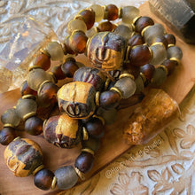 Load image into Gallery viewer, Ancient Buddha Bracelet - Chunky Statement Bracelet - African Glass + Gold Leaf Clay