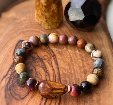 Desert Dance Bracelet - Utah Wonderstone, Australian Mookaite and Zebra Jasper, Pietersite, Picasso Marble, Touramline, and Mars Jasper