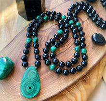 Load image into Gallery viewer, Transformation + Protection Mala Necklace  - 108 - Malachite + Onyx