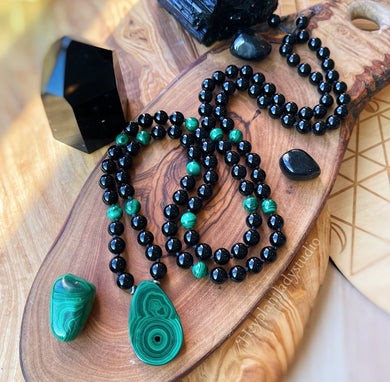 Transformation + Protection Mala Necklace  - 108 - Malachite + Onyx