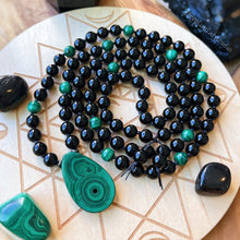 Load image into Gallery viewer, Transformation + Protection Mala Necklace  - 108 - Malachite + Onyx