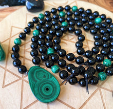 Load image into Gallery viewer, Transformation + Protection Mala Necklace  - 108 - Malachite + Onyx