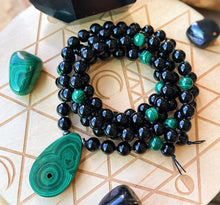 Load image into Gallery viewer, Transformation + Protection Mala Necklace  - 108 - Malachite + Onyx
