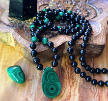 Load image into Gallery viewer, Transformation + Protection Mala Necklace  - 108 - Malachite + Onyx