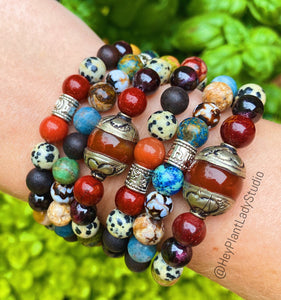 Insight Bracelet - Tibetan OM Mantra + Azurite + Dendritic Opal + Apatite