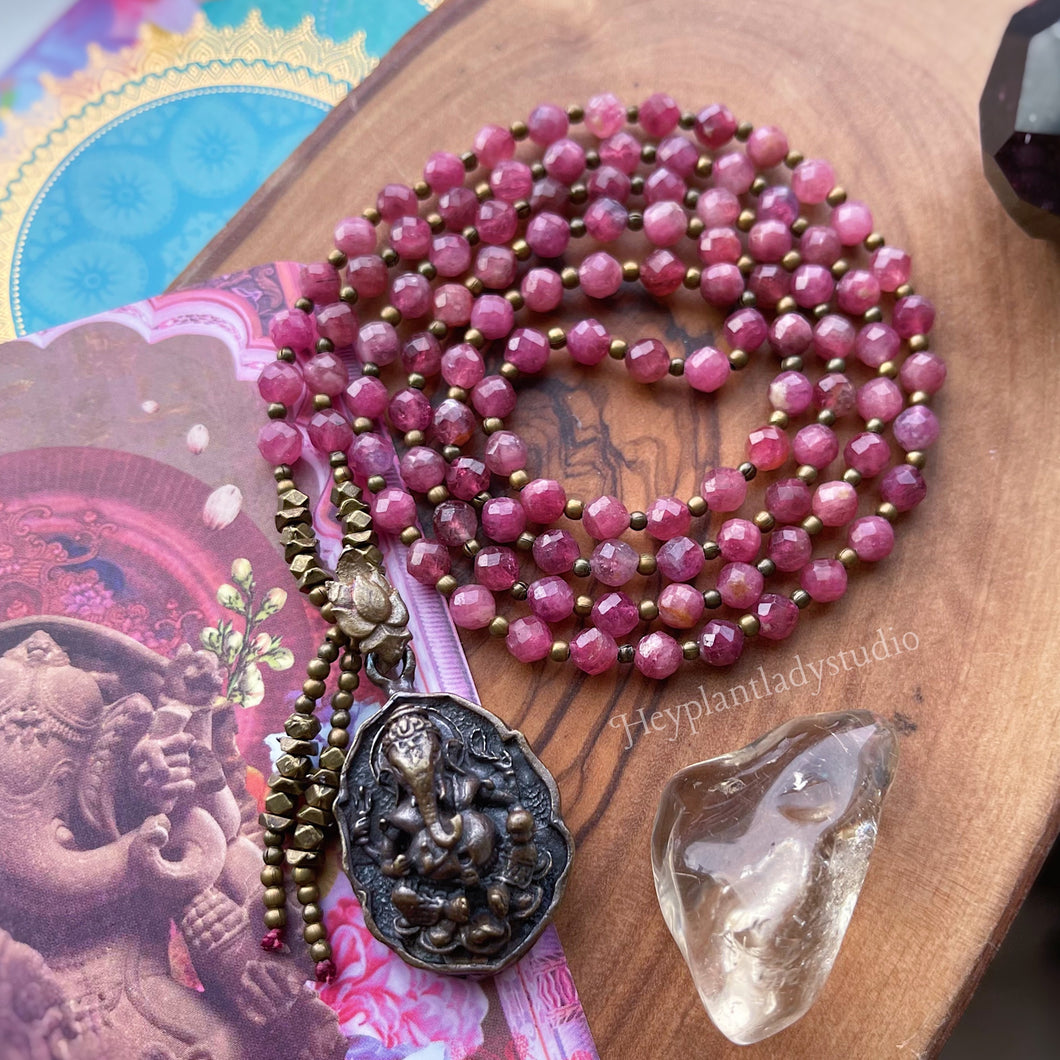Compassion - 108 - Luxe Pink Tourmaline + Ganesha Mala