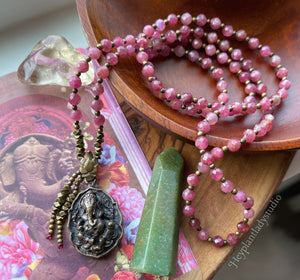 Compassion - 108 - Luxe Pink Tourmaline + Ganesha Mala
