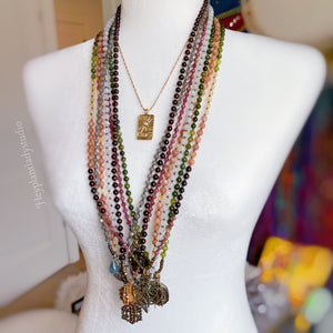 Goddess Rising - 108 - Luxe Rainbow Moonstone + African Kyanite + Karen Hill Tribe Silver ElephantMala