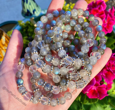 Energetic Transformation - Labradorite + Tourmalinated Quartz Mala Bracelet