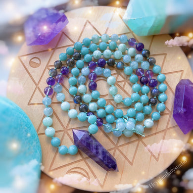 Endless Peace - 108 - Aquamarine, Green Angelite, Amethyst, Aqua Amazonite, Labradorite