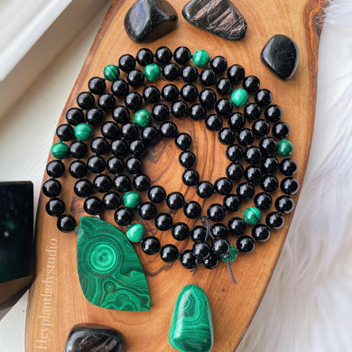 Transformation + Protection Mala Necklace  - 108 - Malachite + Onyx