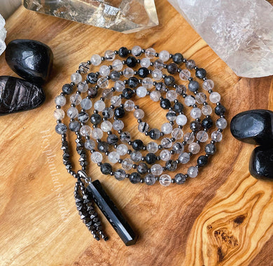 Protected - 108 - Luxe Faceted Tourmalated Quartz + Black Tourmaline 925 Silver