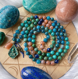 Infinite Energy Necklace - 108 - Sunstone + Chrysocolla + Kyanite + Apatite + Jade + Fire Agate