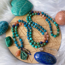 Load image into Gallery viewer, Infinite Energy Necklace - 108 - Sunstone + Chrysocolla + Kyanite + Apatite + Jade + Fire Agate