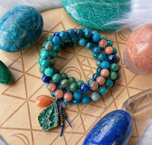 Infinite Energy Necklace - 108 - Sunstone + Chrysocolla + Kyanite + Apatite + Jade + Fire Agate