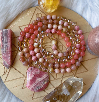 Sunset Skies - Rhodochrosite + Sunstone + Citrine + Gold Aura Quartz + Peruvian Pink Opal + Watermelon Jade + Mother of Pearl