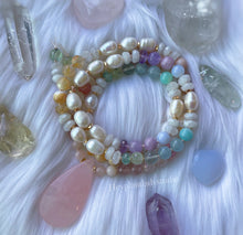 Load image into Gallery viewer, Rainbow Sherbet - Pearl + Pastel Rainbow Gemstone Mala Necklace