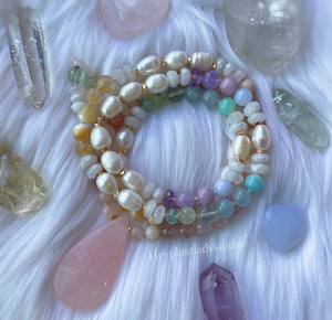 Rainbow Sherbet - Pearl + Pastel Rainbow Gemstone Mala Necklace