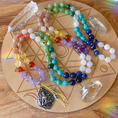 Happy Soul -  Rainbow Gemstone Mala Necklace + 925 Sterling Silver Buddha