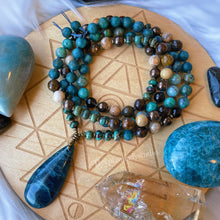 Load image into Gallery viewer, Inner Vision Necklace - 108 - Apatite + Chrysocolla + Bronzite + Hematite + Petrified Wood + Dendritic Agate + Smoky Quartz + Magnesite
