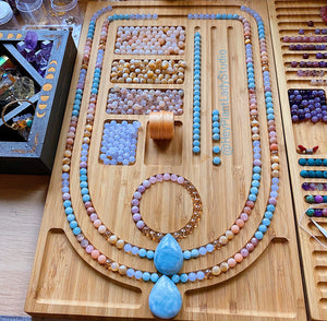 Reserved for Lisa - Pre - Order - Spring Blooms Mala + Bracelet - Cherry Blossom Agate, Aquamarine, Blue Chalcedony, Mother of pearl