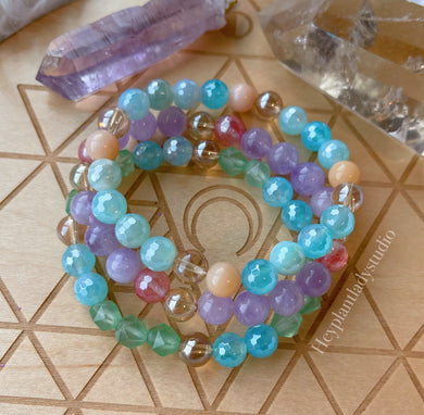 Pool Party Set of Three - Pastel Rainbow Gemstone Stretch Bracelet