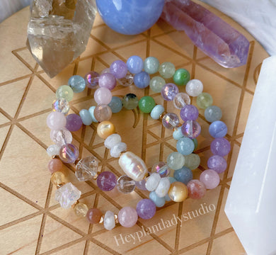 Candy Clouds Set of Three - Pastel Rainbow Gemstone Stretch Bracelet