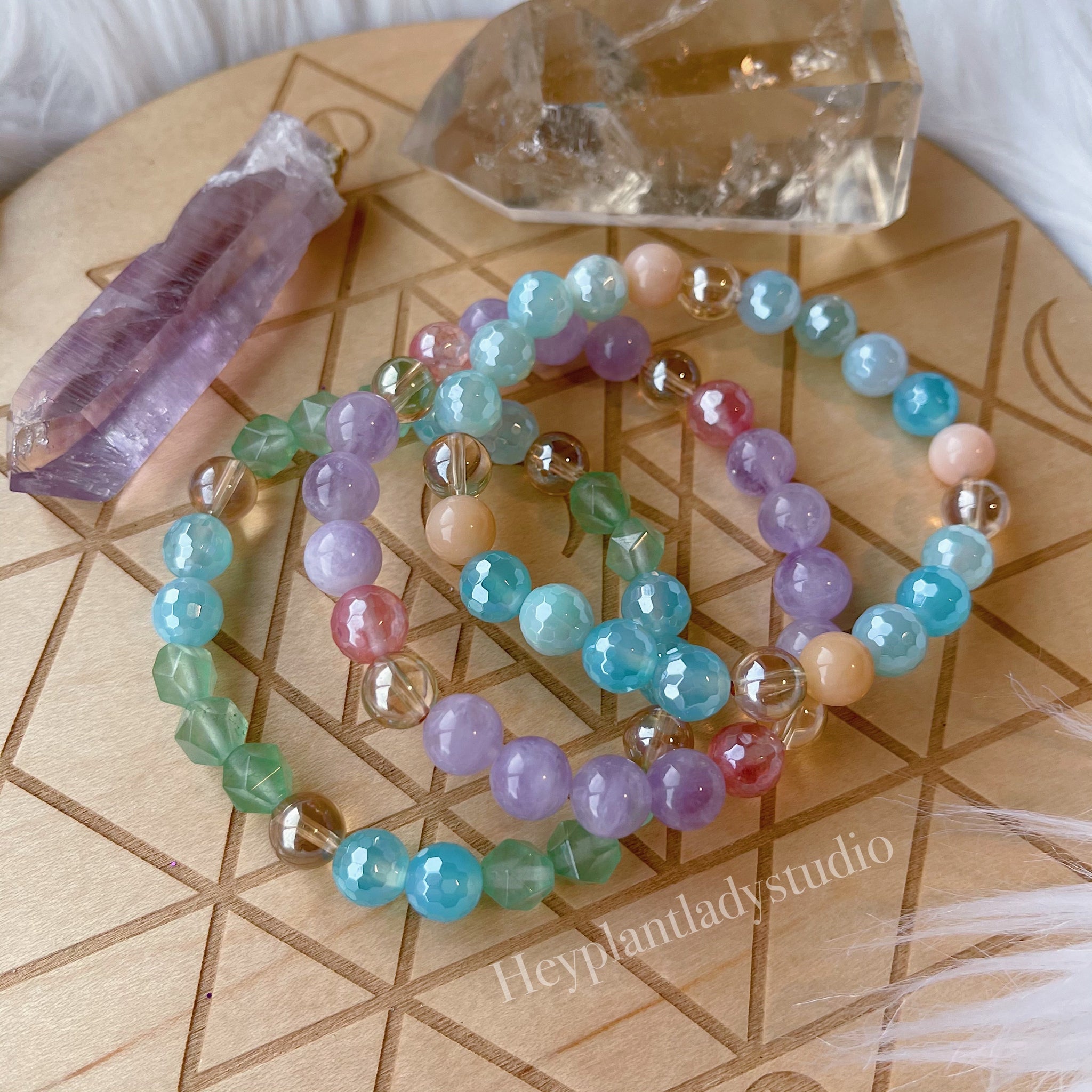 Pool Party Set of Three - Pastel Rainbow Gemstone Stretch Bracelet – Hey  Plant Lady Studio