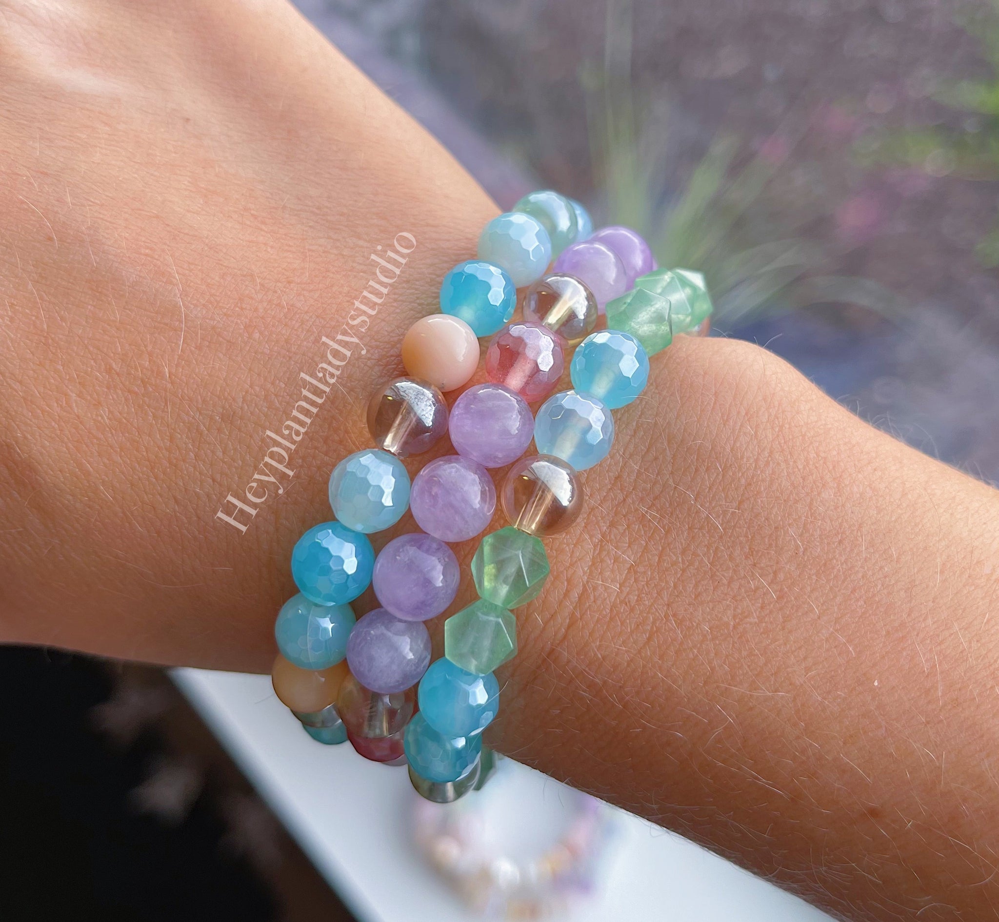 Pool Party Set of Three - Pastel Rainbow Gemstone Stretch Bracelet – Hey  Plant Lady Studio