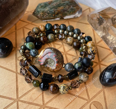 Unearthed Bracelet Set of Three - Fossil + Gemstone Stretch Bracelet