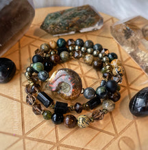 Load image into Gallery viewer, Unearthed Bracelet Set of Three - Fossil + Gemstone Stretch Bracelet