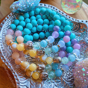 Reserved for Jessica - Nirvana Mala Bracelet - Silver Tibetan Buddha + Rainbow Gemstone Bracelet