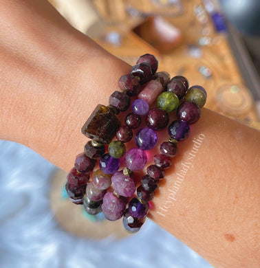 Berry Bliss Bracelet Set of Four - Jewel Tone Gemstone Stretch Bracelets