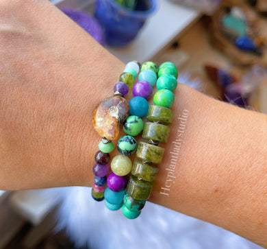 Magic School Bus Set of Three - Gemstone Stretch Bracelet Stack