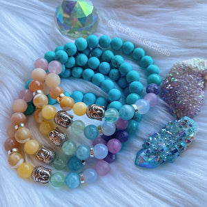 RESERVED - Nirvana Mala Bracelet - Silver Tibetan Buddha + Rainbow Gemstone Bracelet