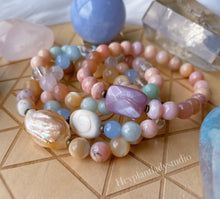 Load image into Gallery viewer, Under the Sea Set of Four - Shell + Pearl + Gemstone Stretch Bracelets
