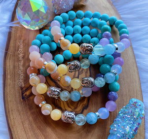 Reserved for Jessica - Nirvana Mala Bracelet - Silver Tibetan Buddha + Rainbow Gemstone Bracelet