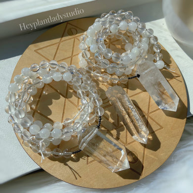 Radiant Light - Clear Quartz + Agate + Rainbow Moonstone Mala Necklace