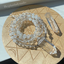 Load image into Gallery viewer, Radiant Light - Clear Quartz + Agate + Rainbow Moonstone Mala Necklace