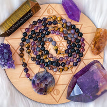 Load image into Gallery viewer, Super Blood Moon Mala Necklace - 108 - Amethyst, Onyx, Citrine, Smoky Quartz, Botswana Agate, Phantom Amethyst, Tigers Eye