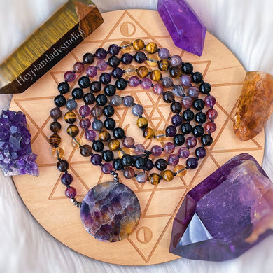 Super Blood Moon Mala Necklace - 108 - Amethyst, Onyx, Citrine, Smoky Quartz, Botswana Agate, Phantom Amethyst, Tigers Eye