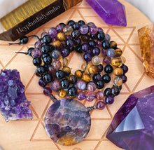 Load image into Gallery viewer, Super Blood Moon Mala Necklace - 108 - Amethyst, Onyx, Citrine, Smoky Quartz, Botswana Agate, Phantom Amethyst, Tigers Eye
