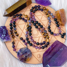 Load image into Gallery viewer, Super Blood Moon Mala Necklace - 108 - Amethyst, Onyx, Citrine, Smoky Quartz, Botswana Agate, Phantom Amethyst, Tigers Eye