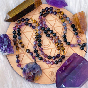 Super Blood Moon Mala Necklace - 108 - Amethyst, Onyx, Citrine, Smoky Quartz, Botswana Agate, Phantom Amethyst, Tigers Eye