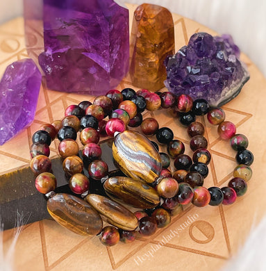 Sunset Stroll - 8mm Sunset Tigers Eye, Tigers Eye, Onyx Gemstone Stretch Bracelet